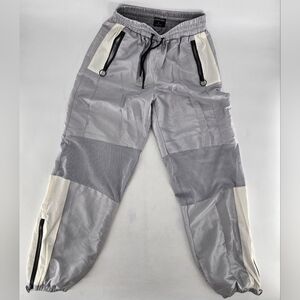 Gray and Cream Straight Leg Pants with Sporty Design‎